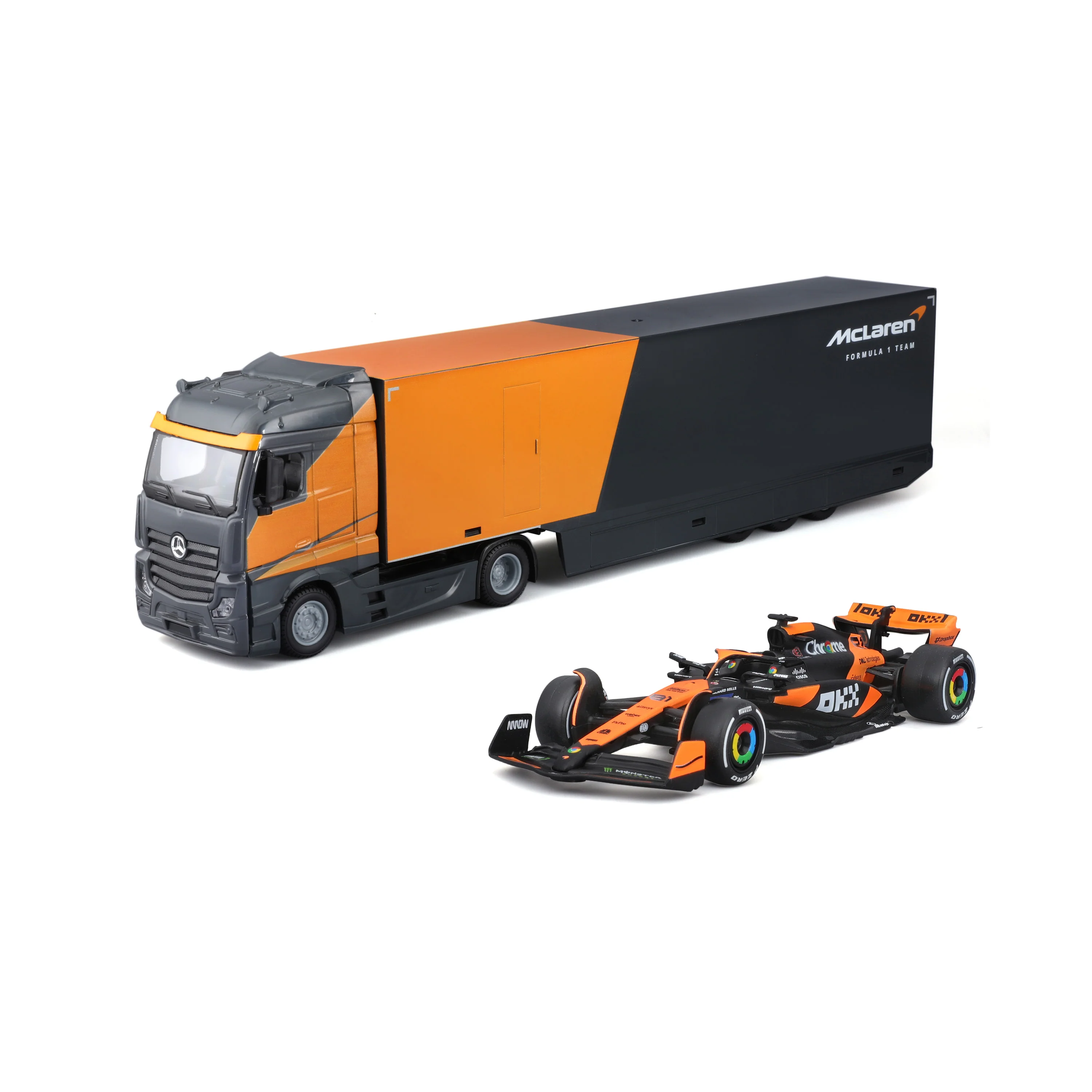 Mercedes Semi Truck with McLaren MCL38 #4 Lando Norris – 1:43 Diecast Model